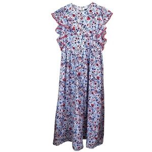Ann Taylor Womens Midi Dress Size Medium-Tall Floral Red White & Blue